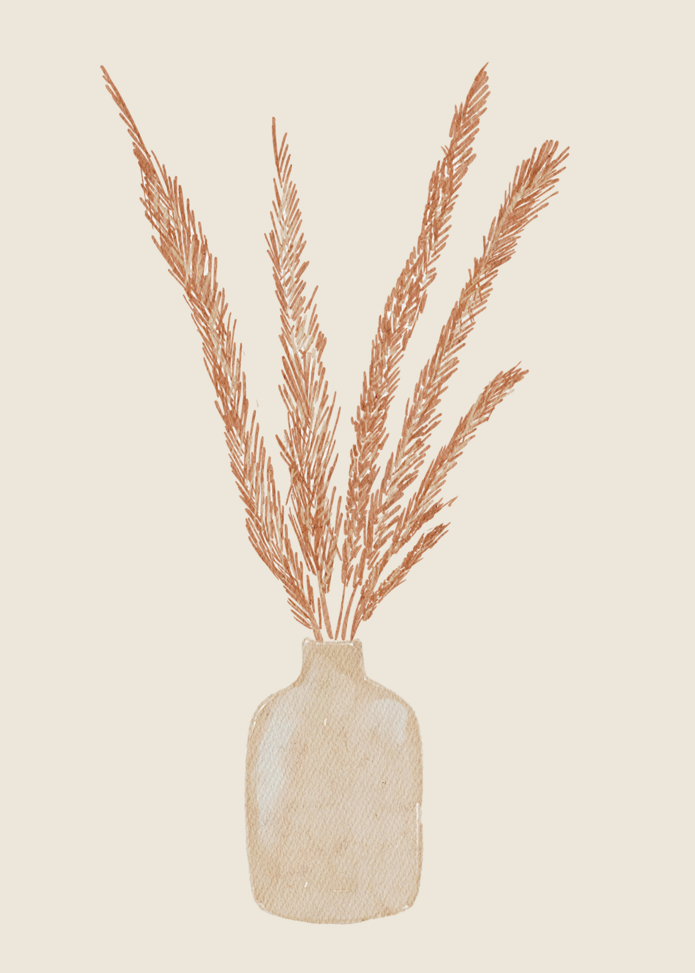 Terracotta Pampas – Seramik Vazo ve Kuru Ot İllüstrasyon Posteri