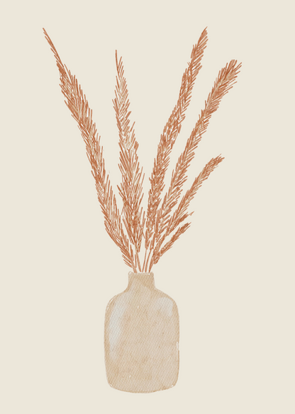 Terracotta Pampas – Seramik Vazo ve Kuru Ot İllüstrasyon Posteri