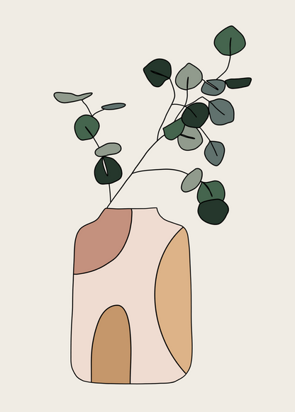 Eucalyptus in Abstract Vase – Modern Bitki İllüstrasyonu Poster