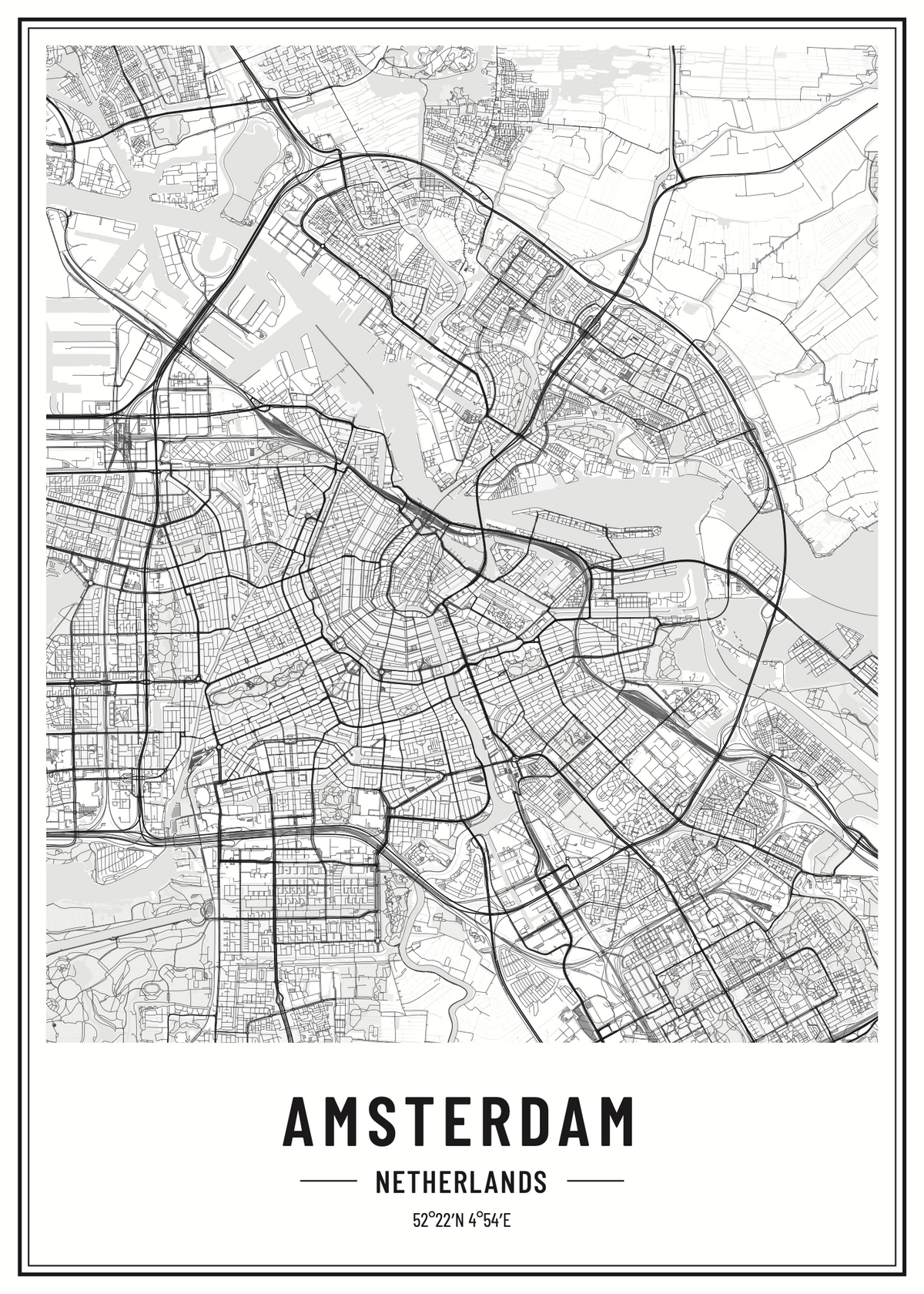 Amsterdam Harita Poster Baskı