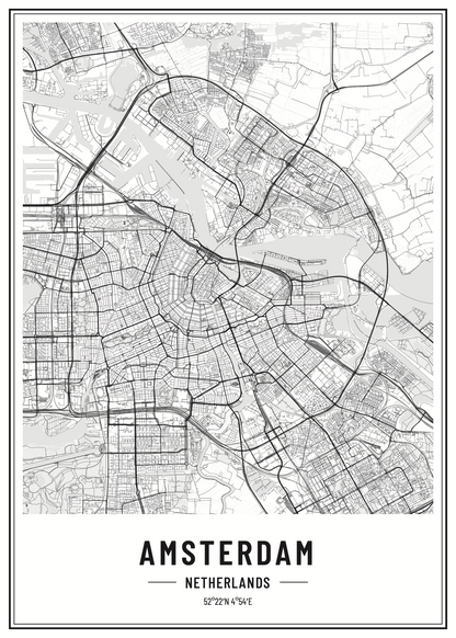 Amsterdam Harita Poster Baskı
