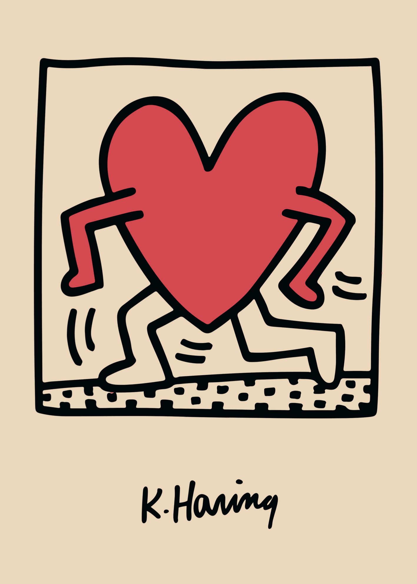 Running Heart Poster Baskı – Keith Haring Pop Art Enerjisi