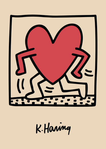 Running Heart Poster Baskı – Keith Haring Pop Art Enerjisi