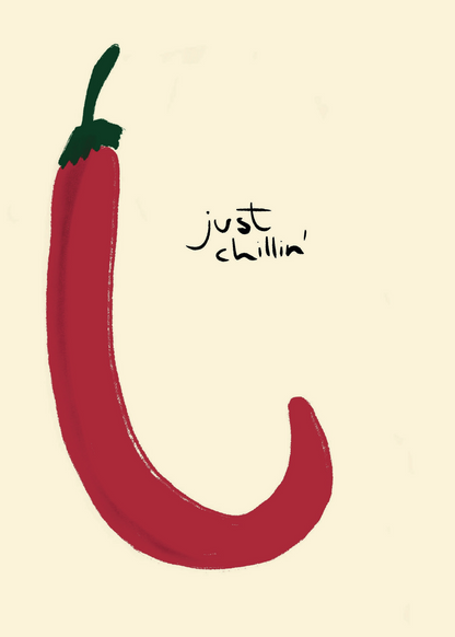 Just Chillin' – Kırmızı Biber İllüstrasyon Poster Baskı