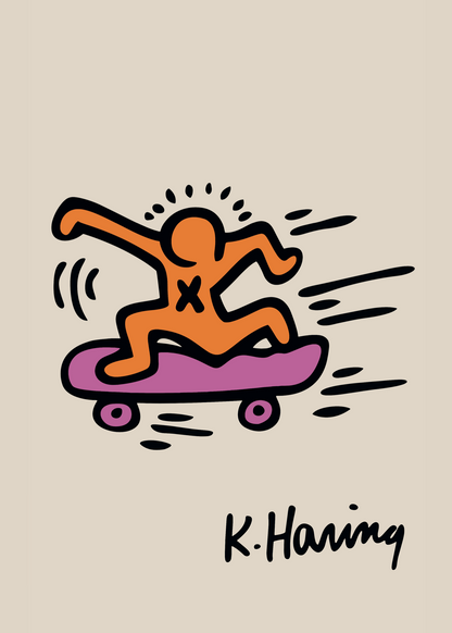 Kaykaycı Figür – Keith Haring Tarzı Renkli Pop Art Poster Baskı