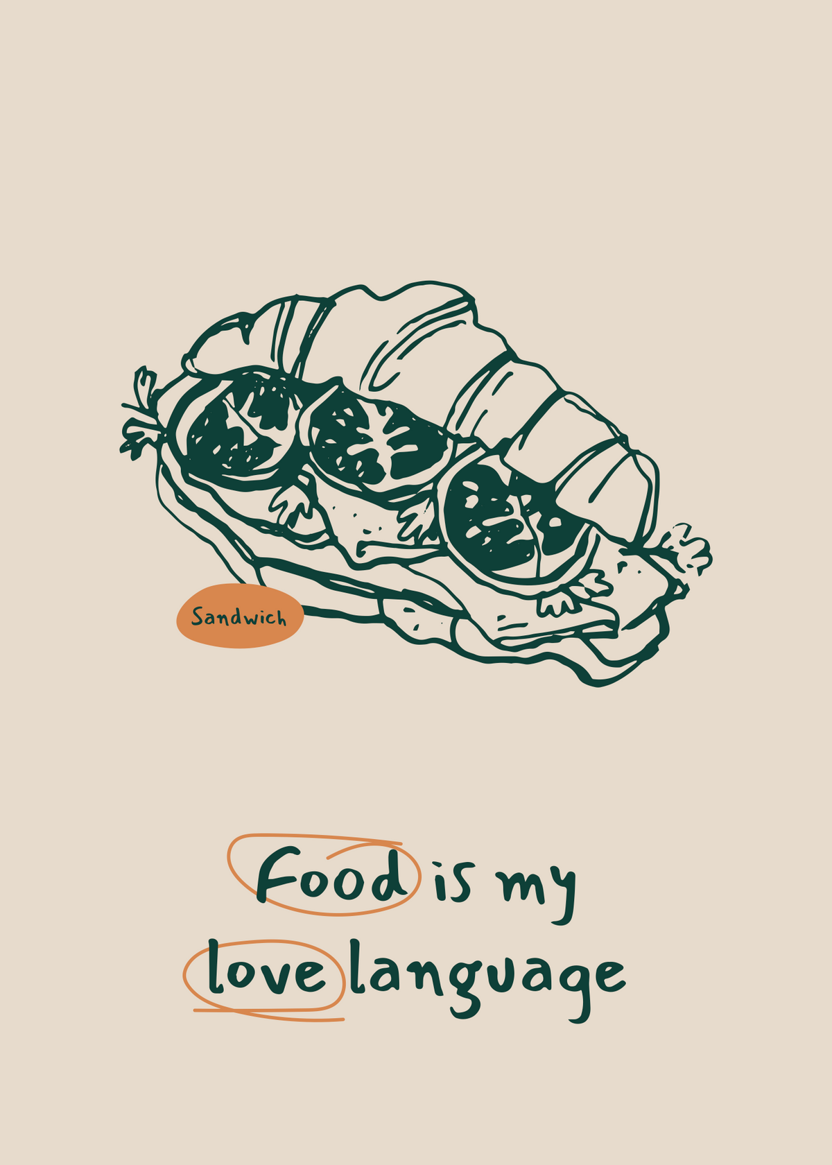 Food is My Love Language – Çizgisel Sandviç Poster Baskı