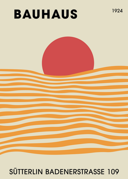 Bauhaus Güneş ve Dalga Poster – Minimal Geometrik Tasarım