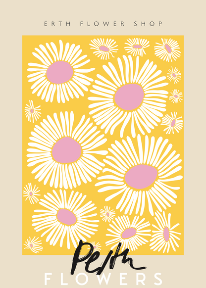 Perth Flowers Çiçekli Poster Baskı – Sarı & Pembe Tasarım