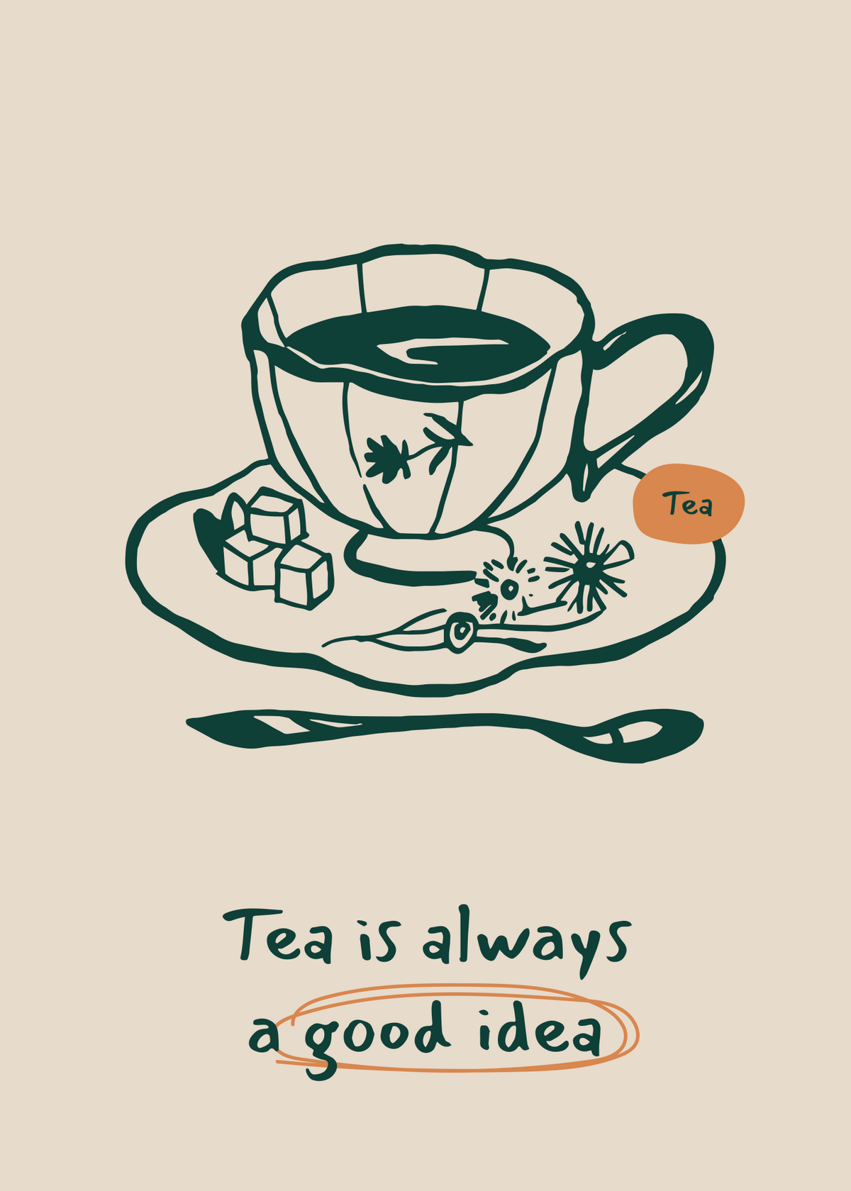 Her Zaman Çay İyi Bir Fikir – Yazılı Minimal Poster Baskı
