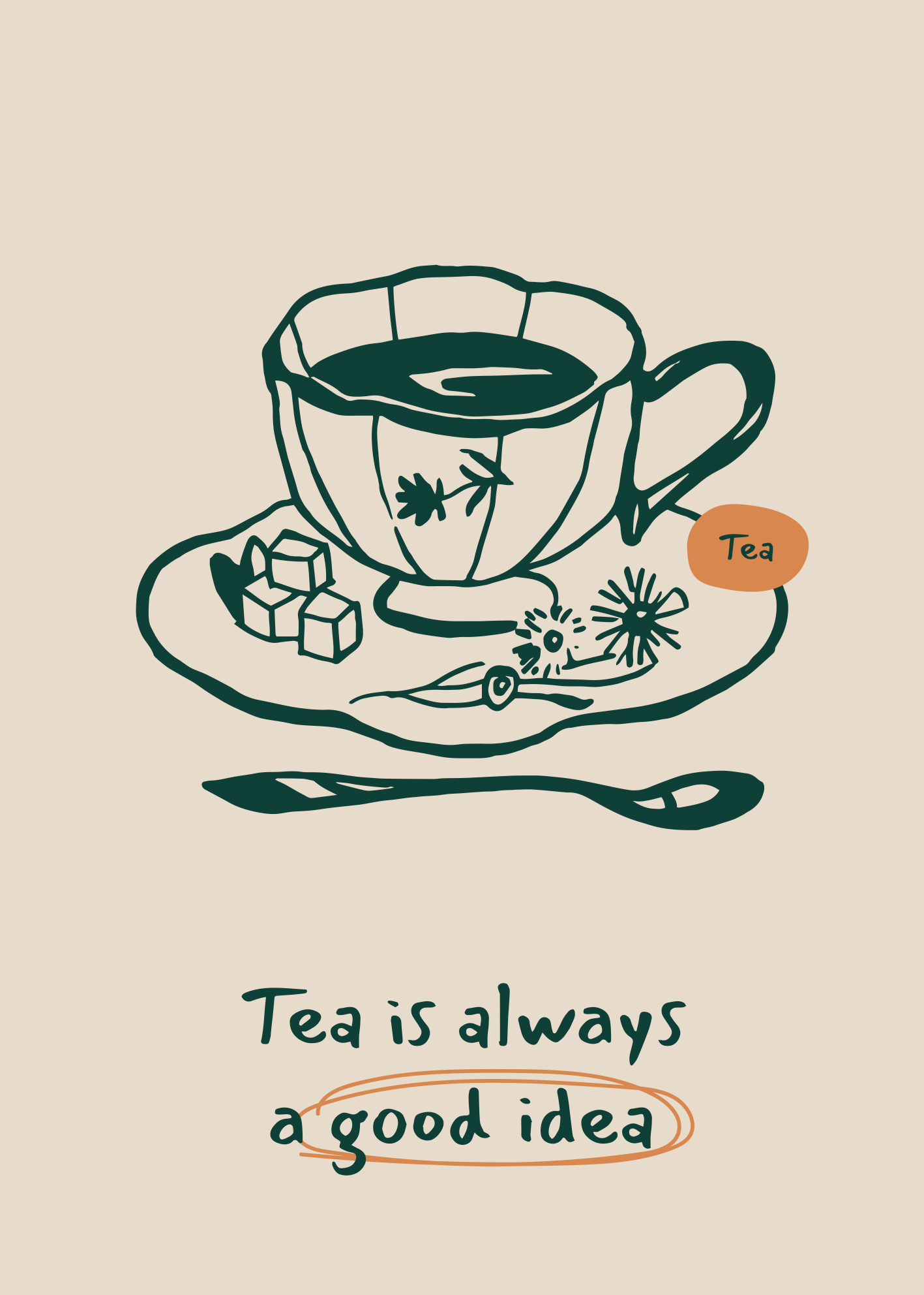 Her Zaman Çay İyi Bir Fikir – Yazılı Minimal Poster Baskı