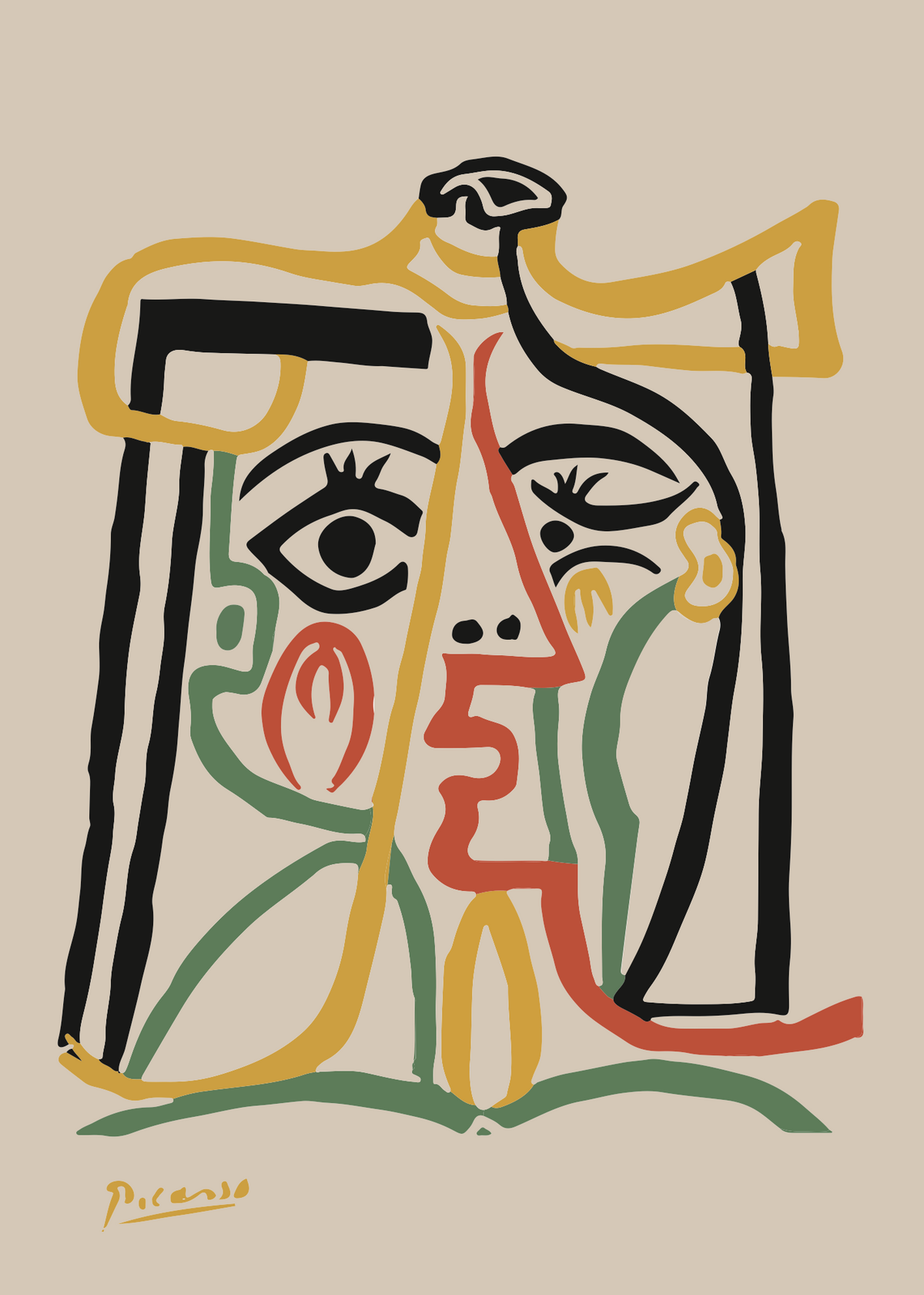 Picasso Tarzı Soyut Renkli Portre Poster Baskı