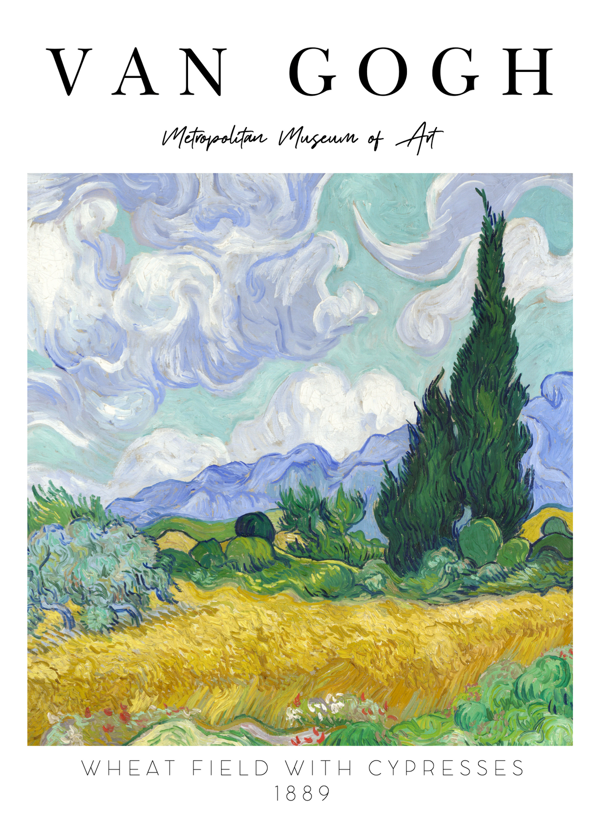 Van Gogh Selvili Buğday Tarlası Poster Baskı – 1889 Doğa Manzarası