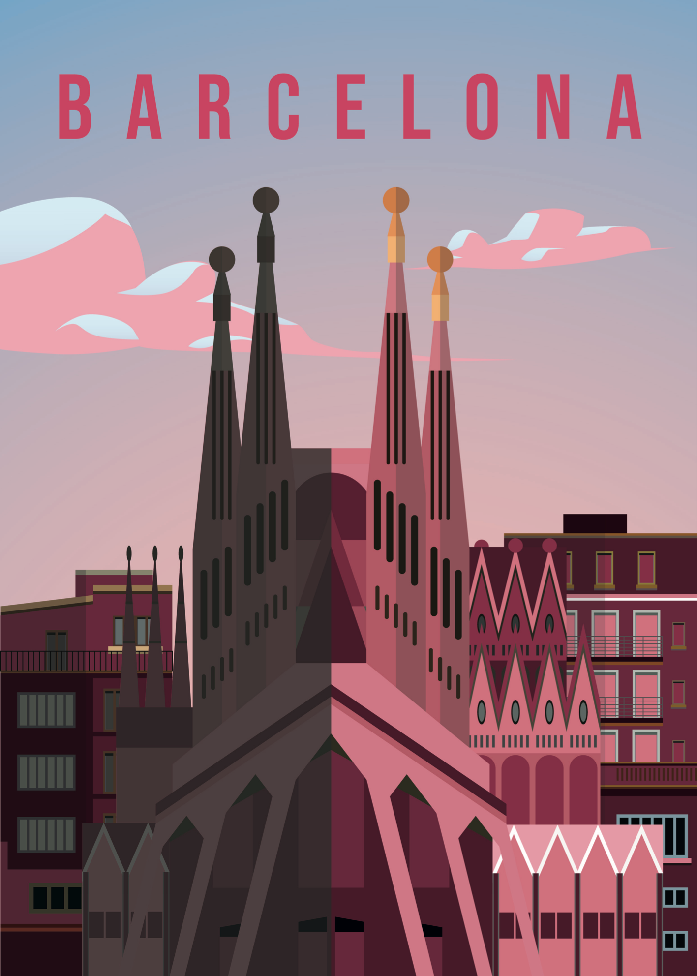 Barcelona Posteri – Modern Grafik Sagrada Familia İllüstrasyonu