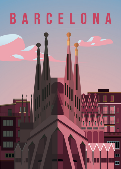 Barcelona Posteri – Modern Grafik Sagrada Familia İllüstrasyonu