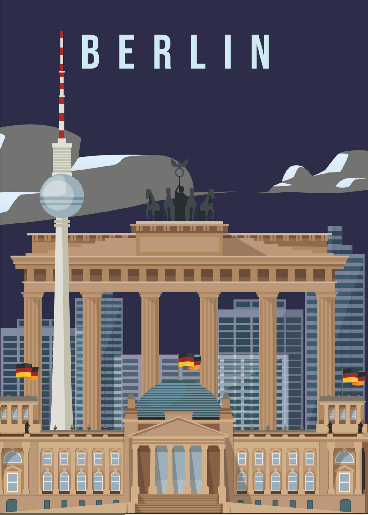 Berlin Şehir İllüstrasyonu Poster Baskı