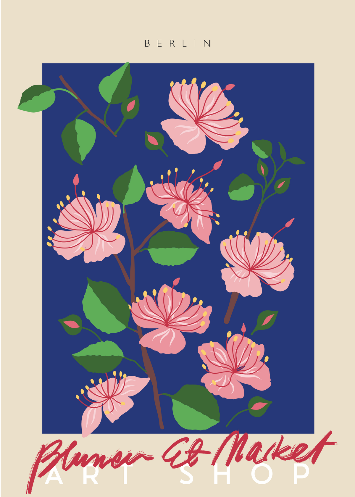 Berlin Blumen Art Market Poster Baskı – Modern Çiçek İllüstrasyonu