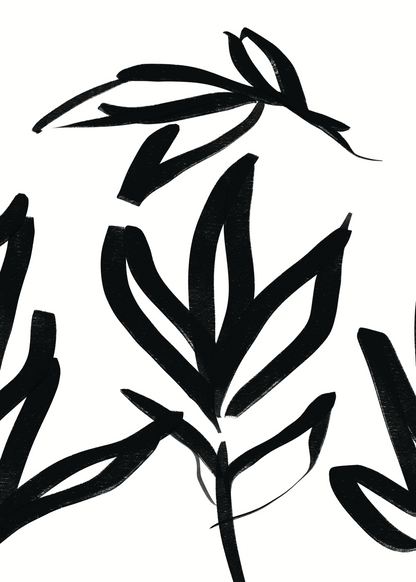 Soyut Siyah Yapraklar – Fırça Darbeli Minimal Poster Baskı