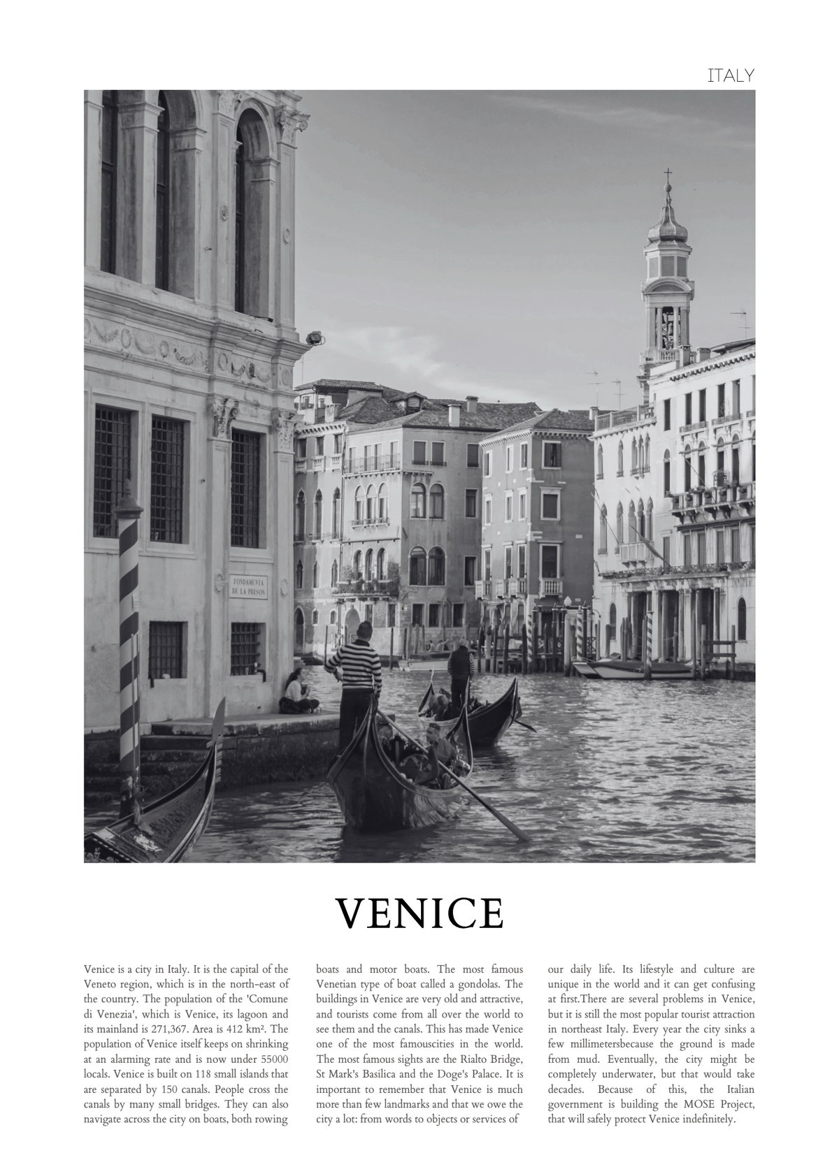 Venice – Siyah Beyaz Gondol ve Şehir Manzarası Poster Baskı