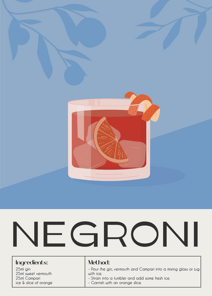 Negroni Tarifi İllüstrasyonlu Kokteyl Poster Baskı
