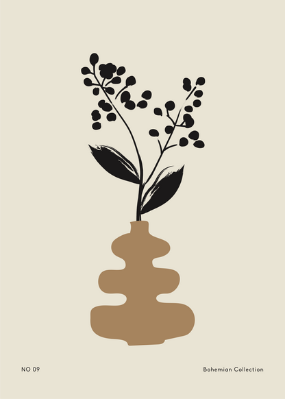 Organik Form Vazo Poster Baskı – Bohemian Çiçek İllüstrasyonu