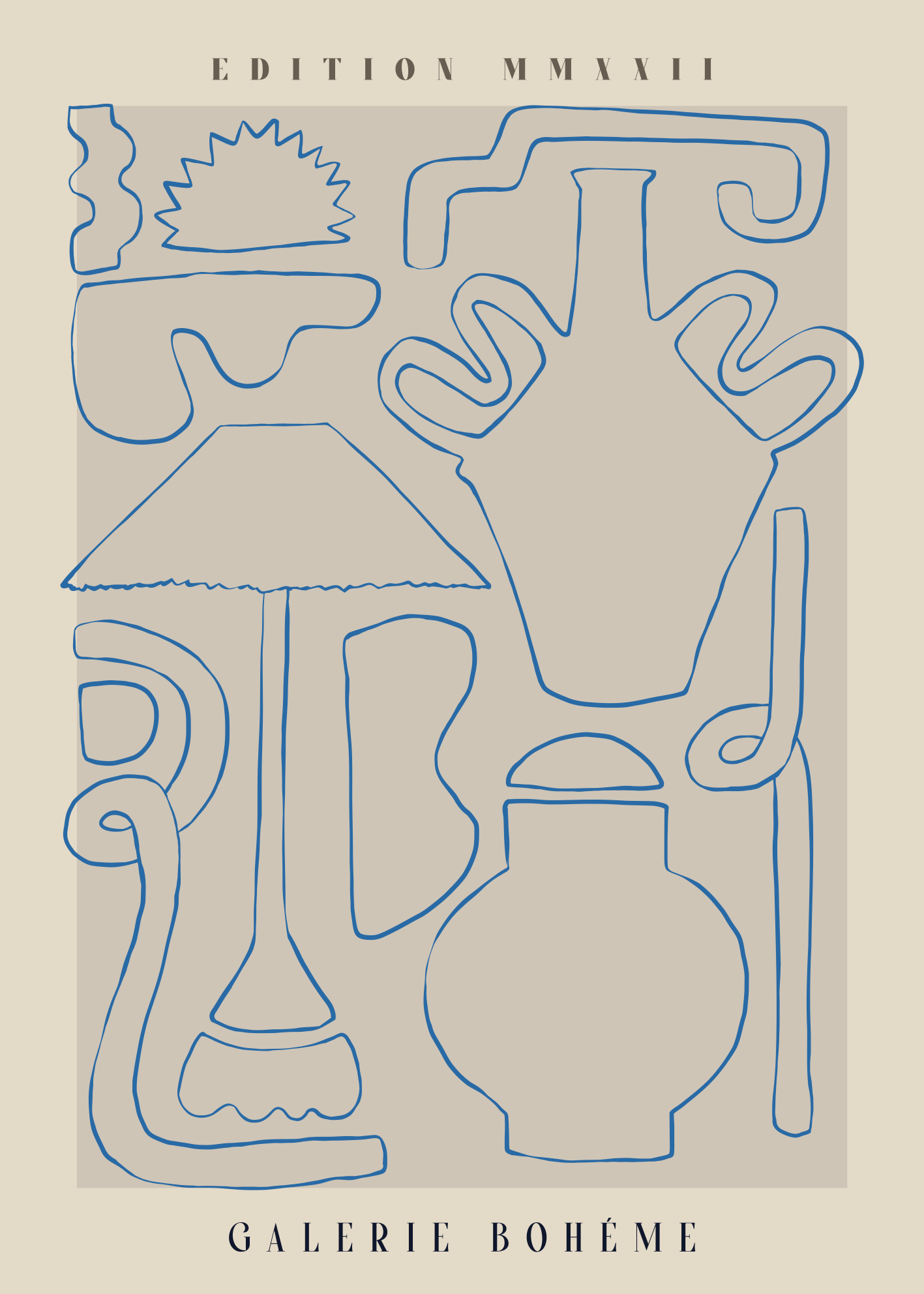 Galerie Bohéme Objeler Poster | Mavi Çizgili Modern Sanat Baskısı