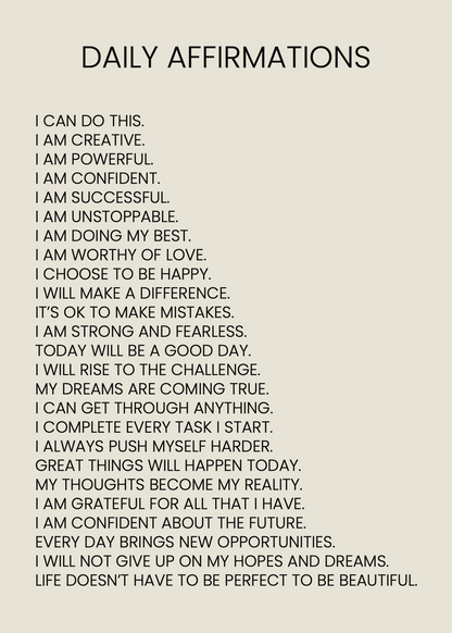 Daily Affirmations – Minimal Yazı Poster