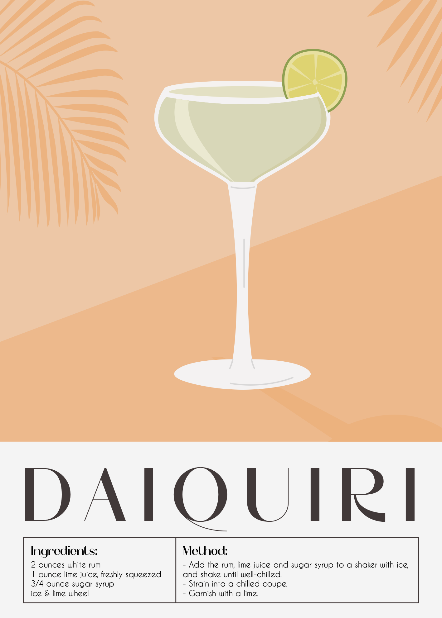 Daiquiri Kokteyl Tarifi – Retro Tarz İllüstrasyon Poster Baskı