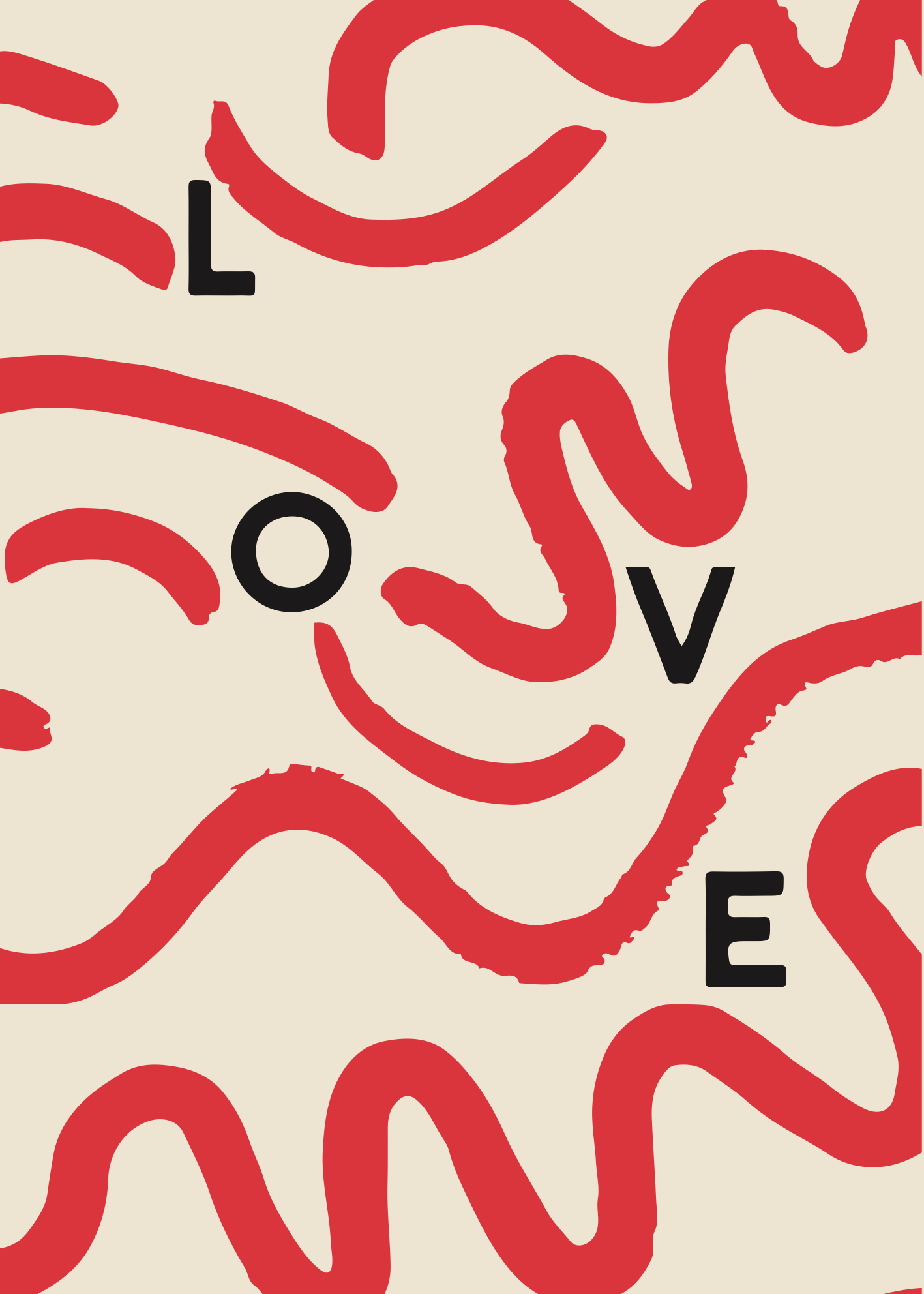 LOVE Grafik Poster Baskı – Kırmızı Dalgalı Soyut Tasarım