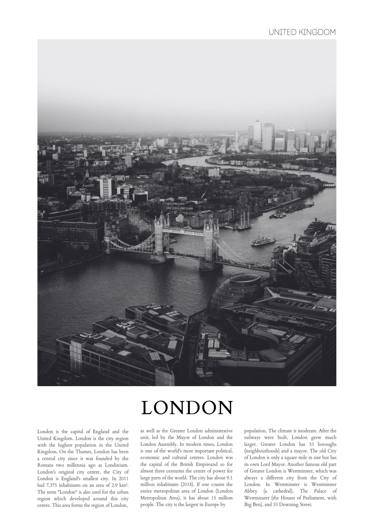 Londra Manzarası Siyah Beyaz Poster Baskı