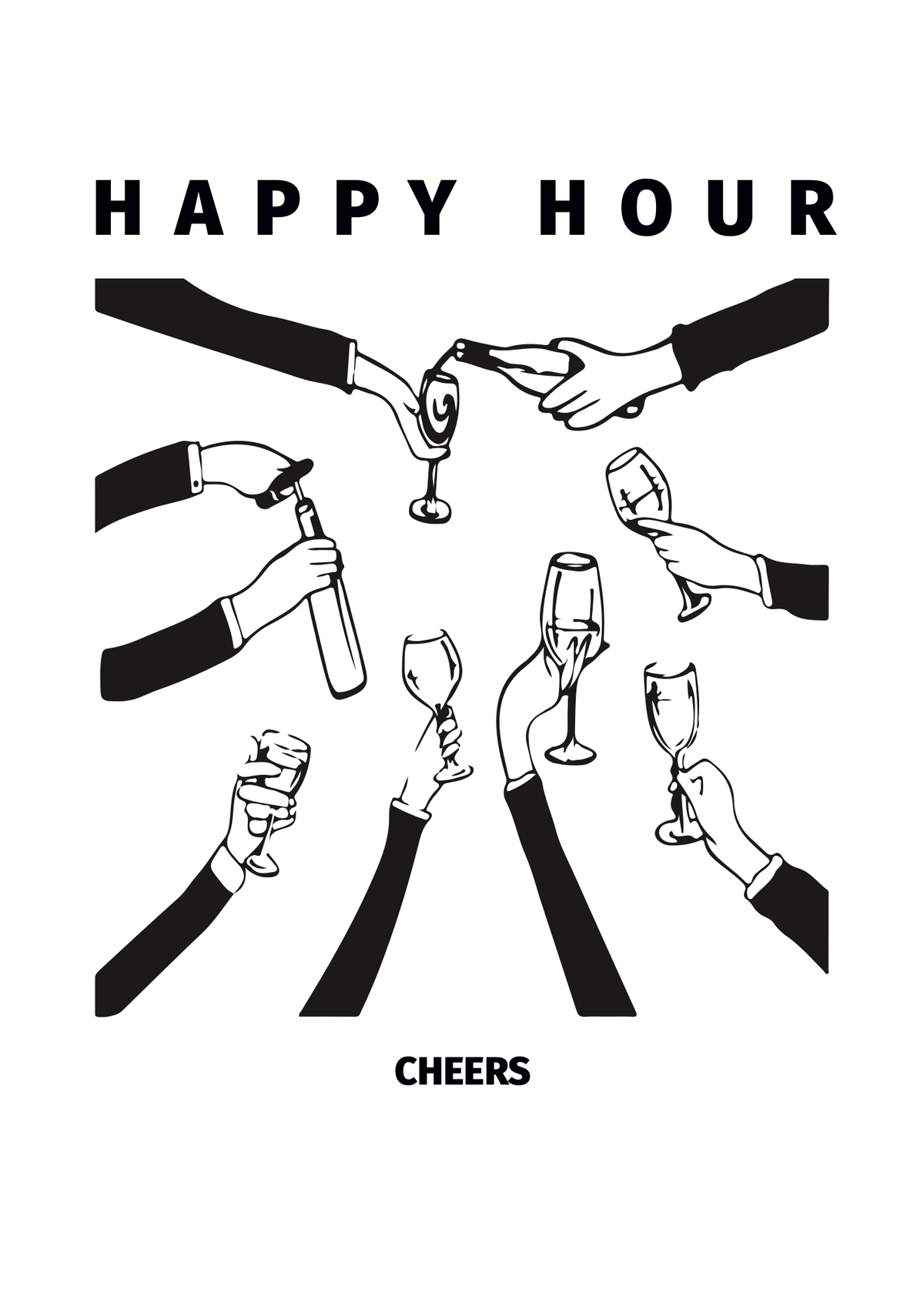 Happy Hour Cheers Kokteyl Çizim Poster Baskı