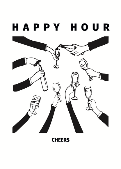 Happy Hour Cheers Kokteyl Çizim Poster Baskı