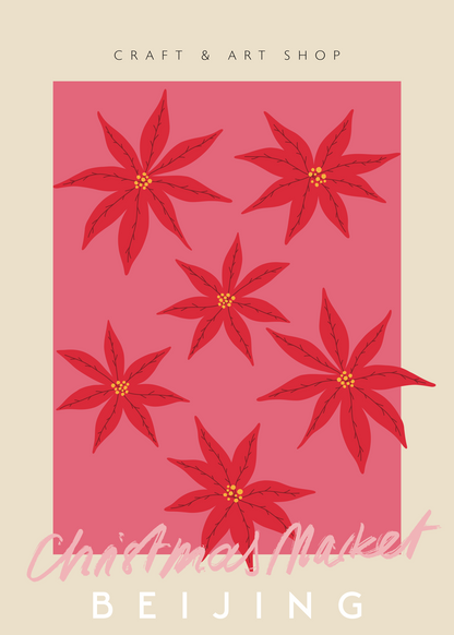 Beijing Christmas Market Posteri | Kırmızı Yılbaşı Çiçeği Duvar Dekoru