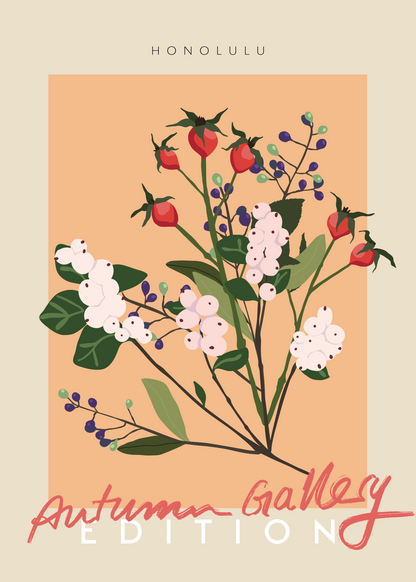 Honolulu Autumn Poster | Sonbahar Çiçekli Tropik Duvar Sanatı