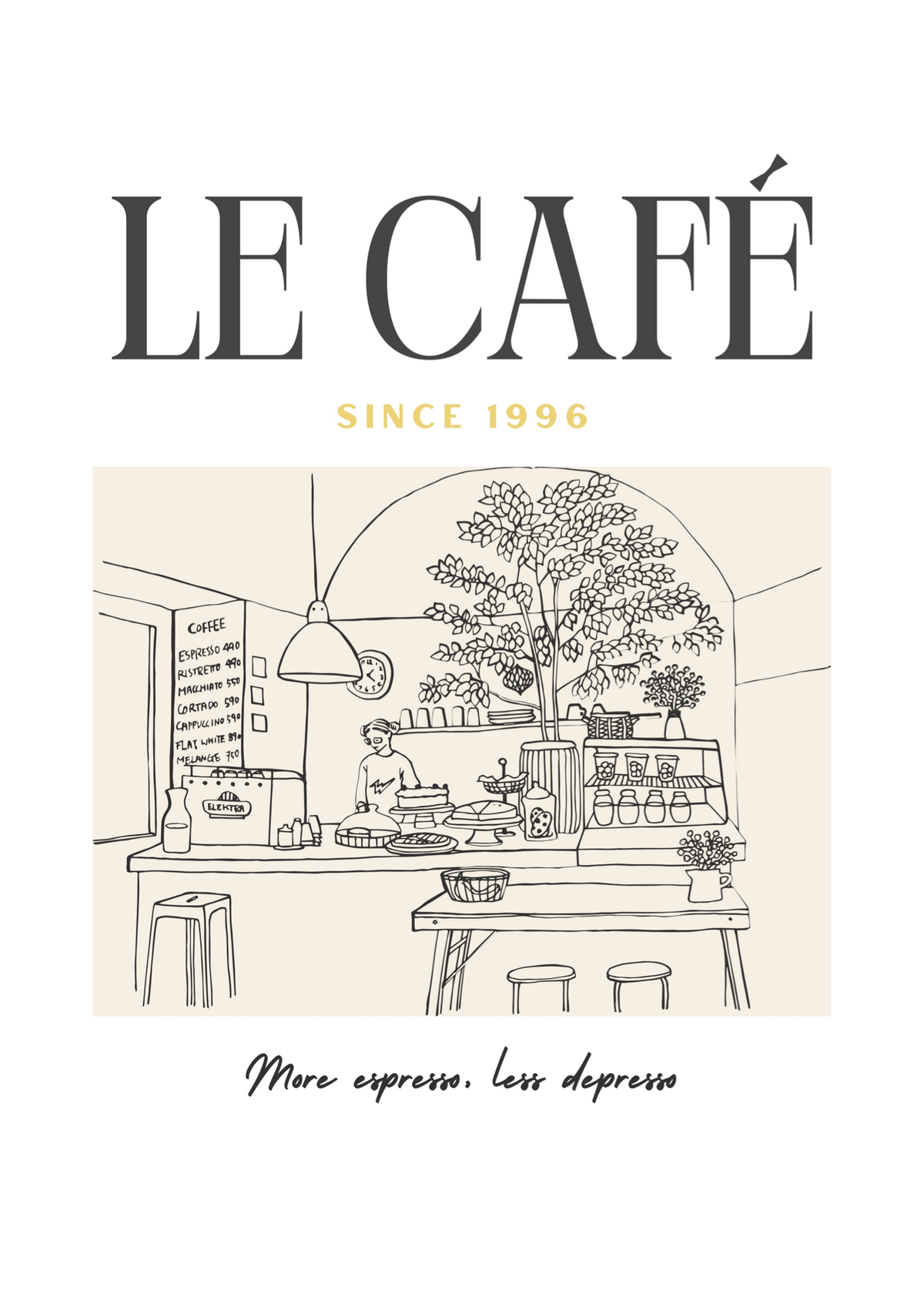 Paris Kafe Line Art Kahve Temalı Duvar Poster Baskı