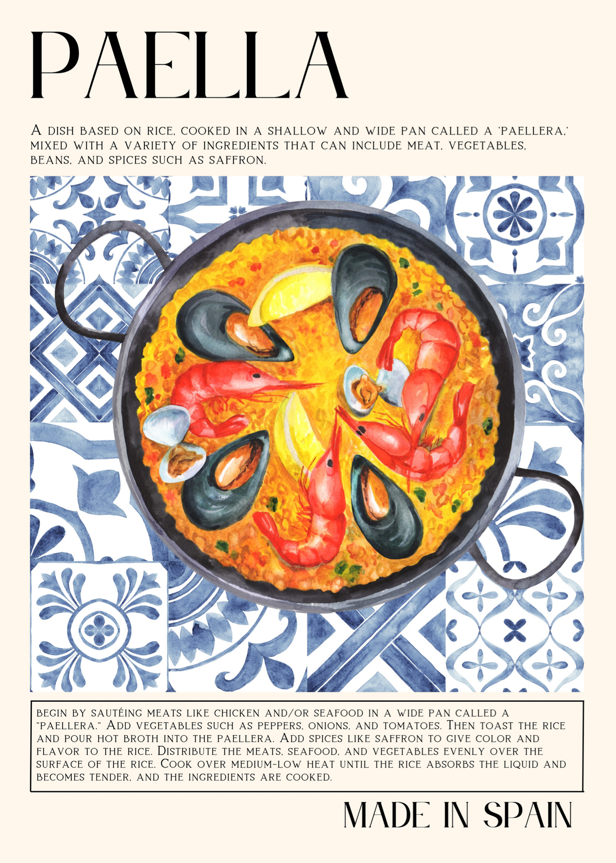 Paella Recipe Poster Baskı