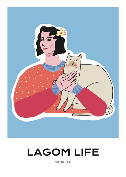 Lagom Life Poster – Kedi Temalı Modern Portre İllüstrasyonu