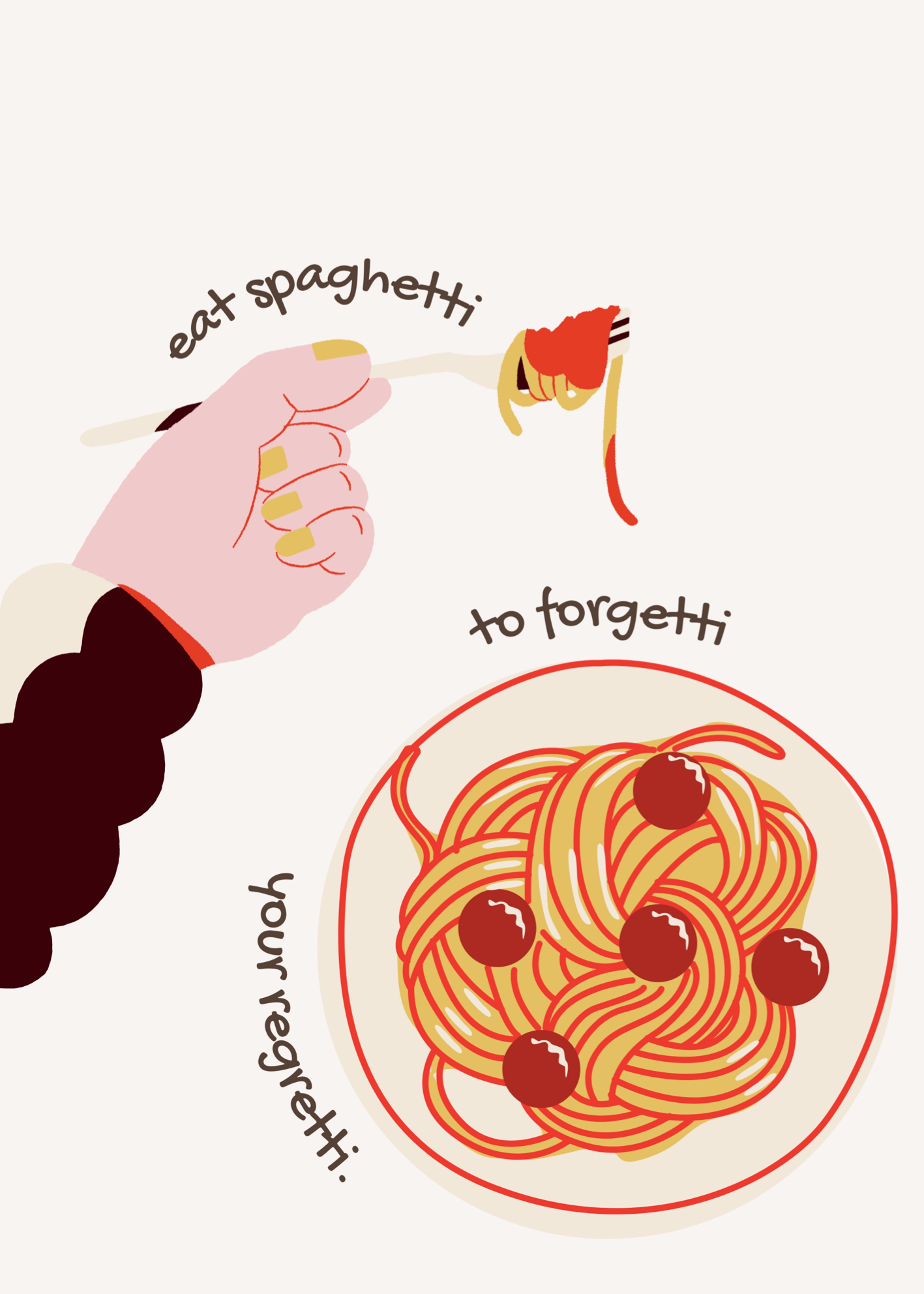 Neşeli Spagetti İllüstrasyon Poster Baskı