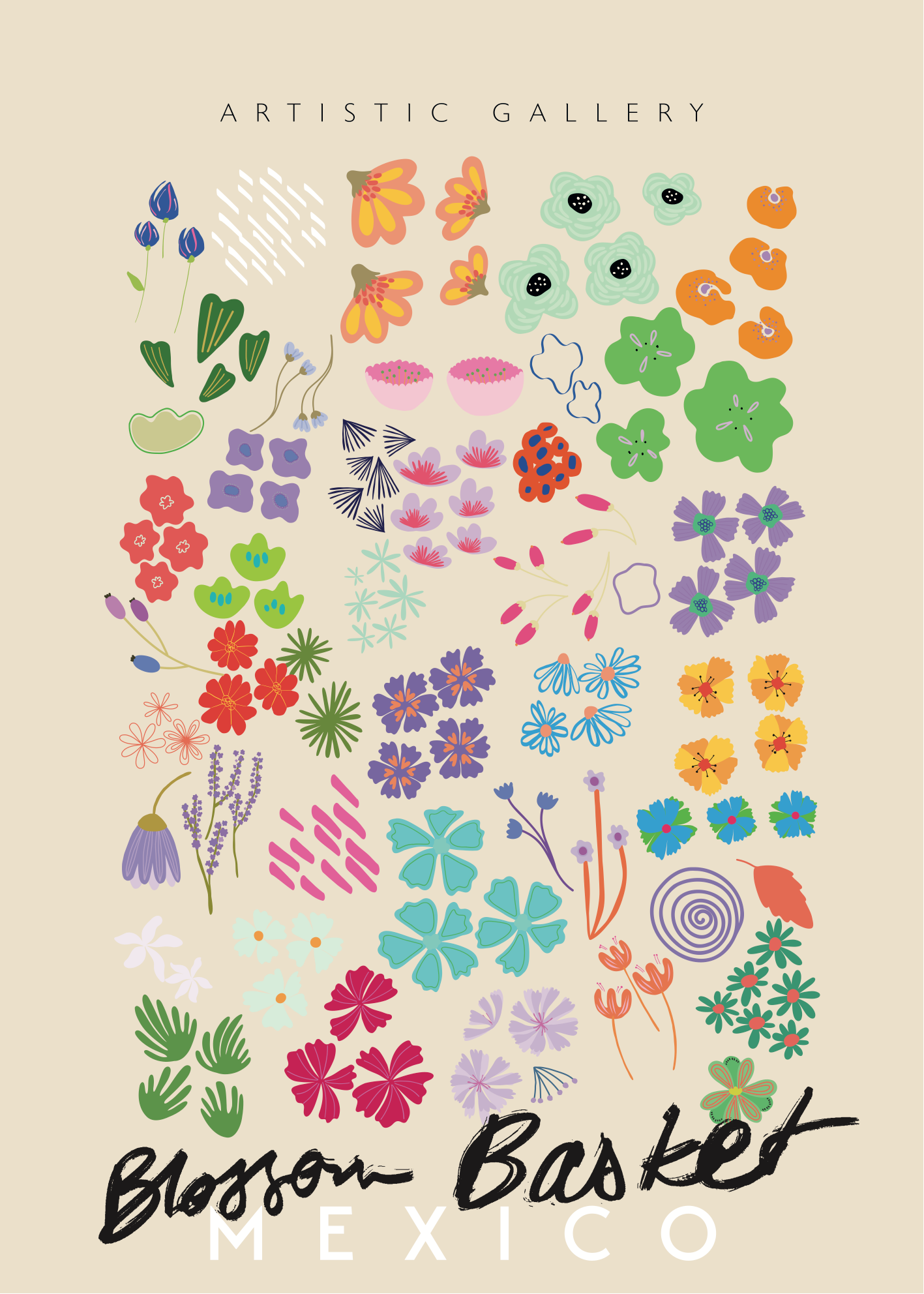 "Blossom Basket – Mexico" Çiçek İllüstrasyon Poster