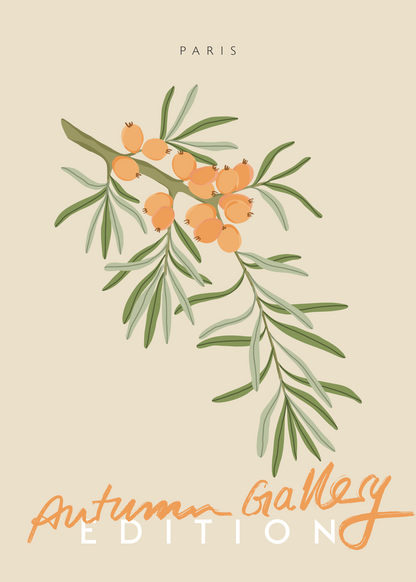 Autumn Gallery – Turuncu Meyveli Dal İllüstrasyon Poster