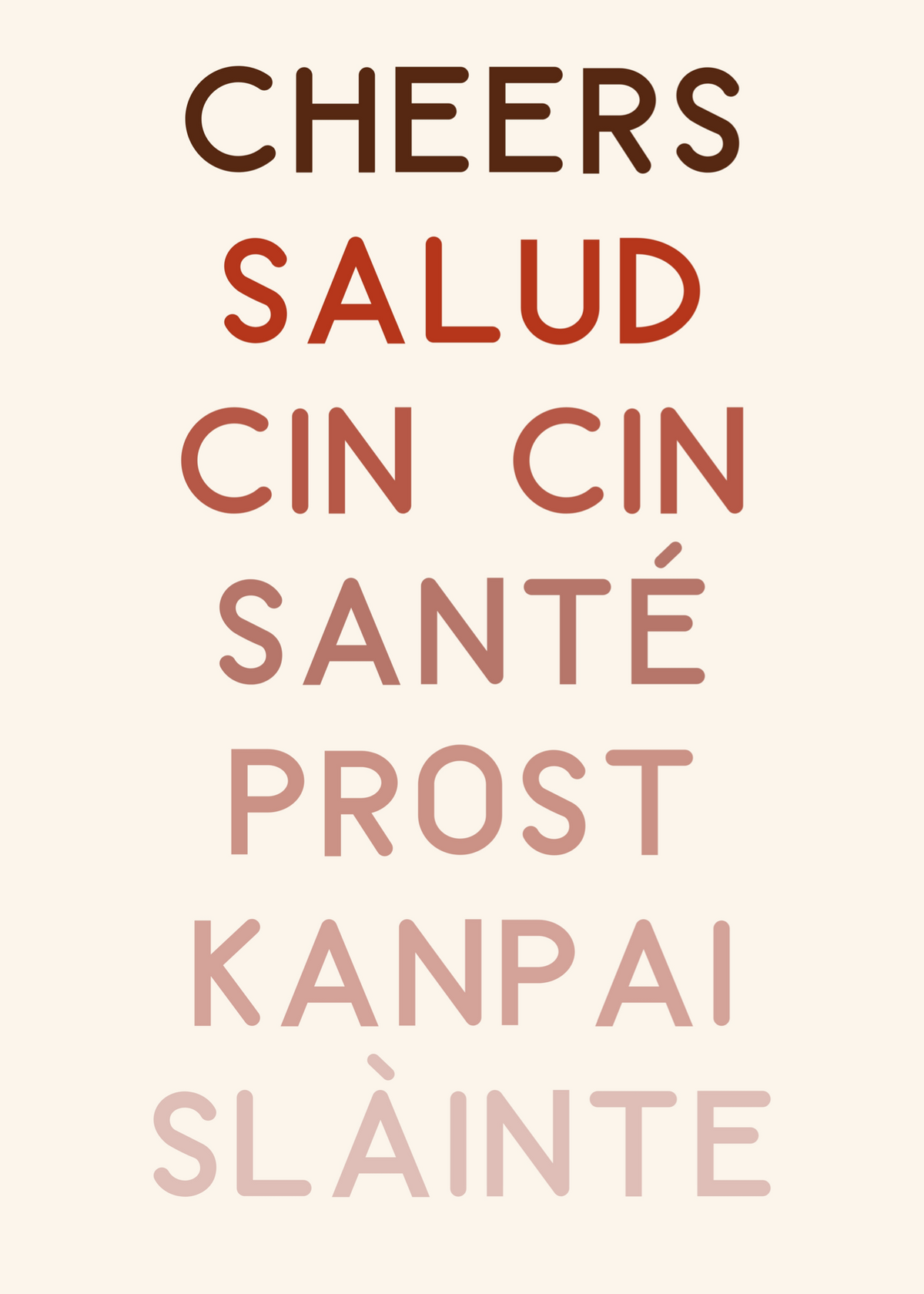 Cheers Çok Dilli Kutlama Tipografi Poster Baskı