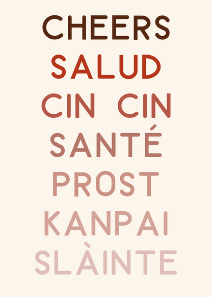 Cheers Çok Dilli Kutlama Tipografi Poster Baskı