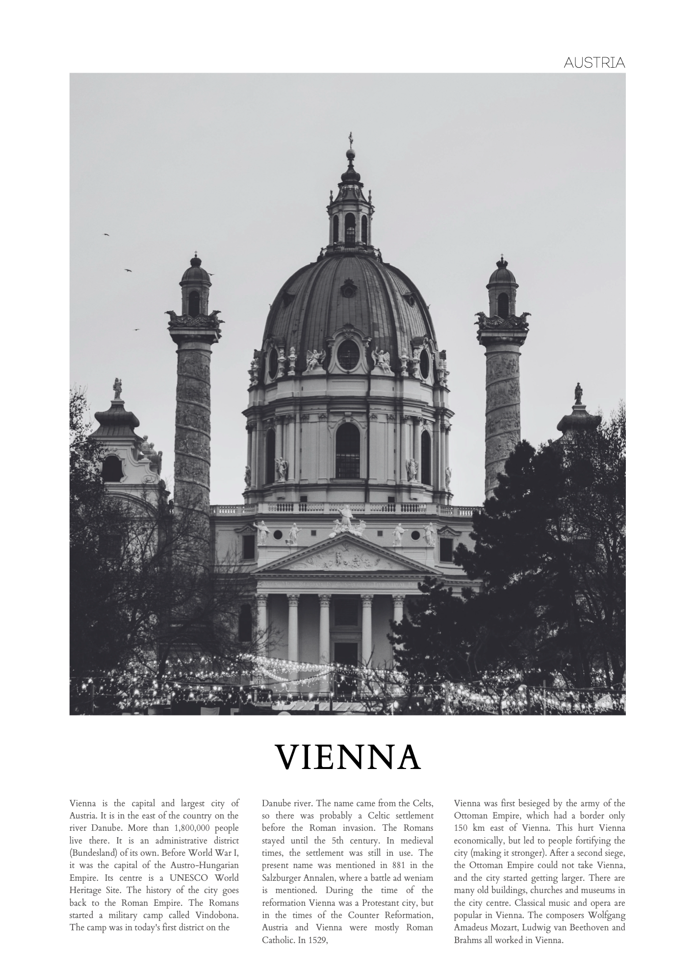 Vienna – Siyah Beyaz Mimari Poster Baskı