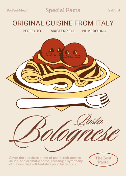 Pasta Bolognese – İtalyan Makarna İllüstrasyon Poster Baskı