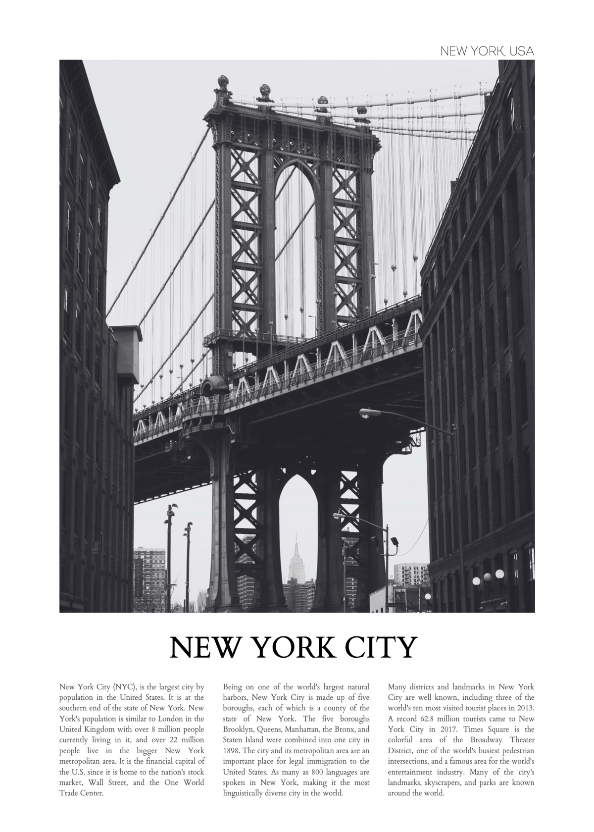 New York City Siyah Beyaz Mimari Poster Baskı