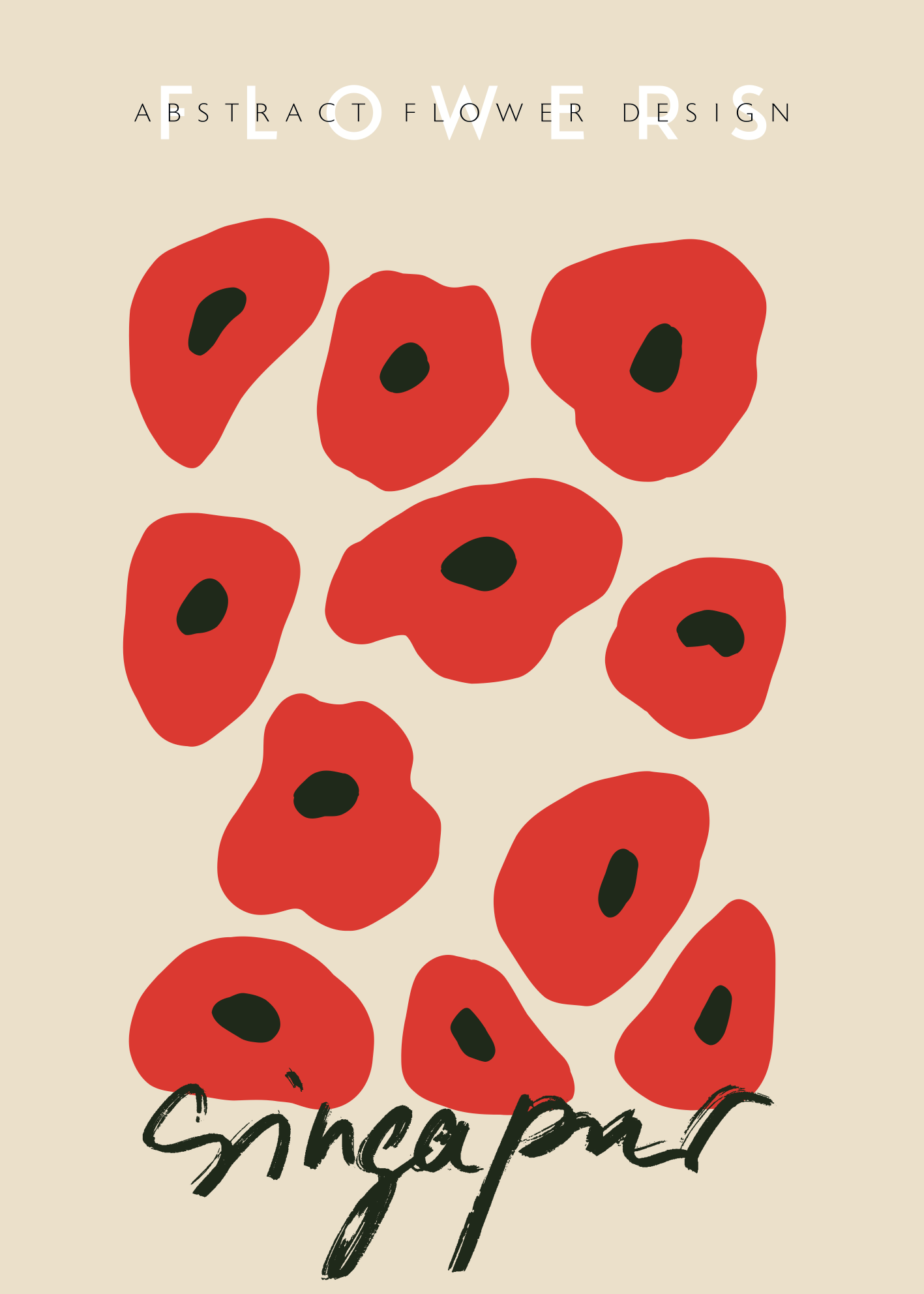 Singapore Soyut Çiçek Poster | Kırmızı Minimal Duvar Sanatı