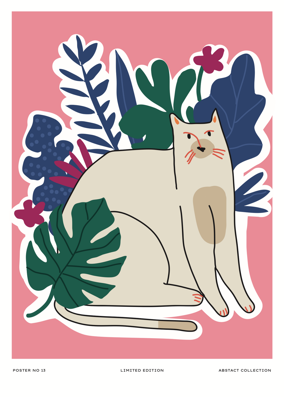 Pembe Arka Planlı Kedi Poster Baskı