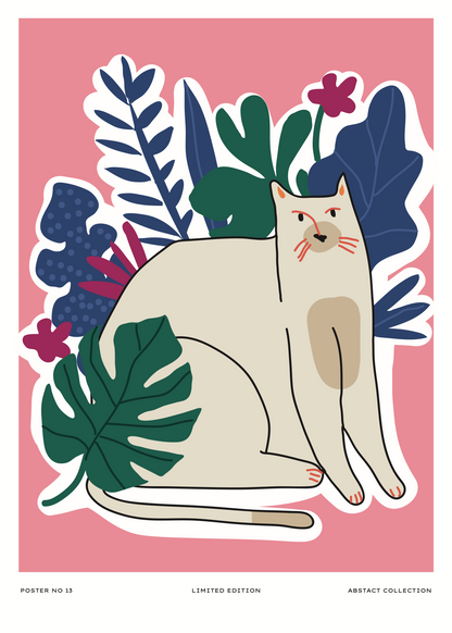 Pembe Arka Planlı Kedi Poster Baskı