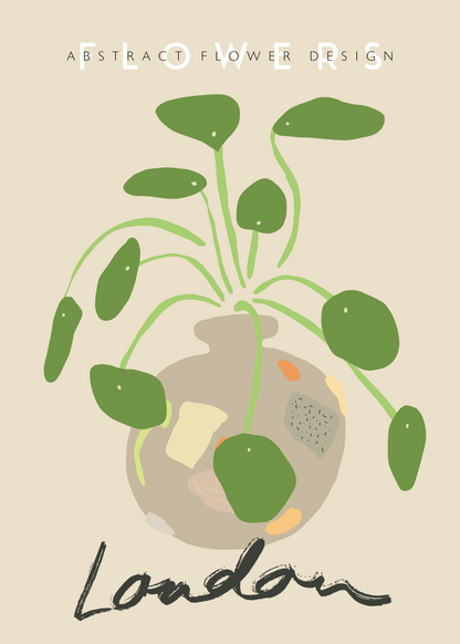 London Soyut Saksı Bitkisi Poster | Minimalist Yeşil Duvar Sanatı
