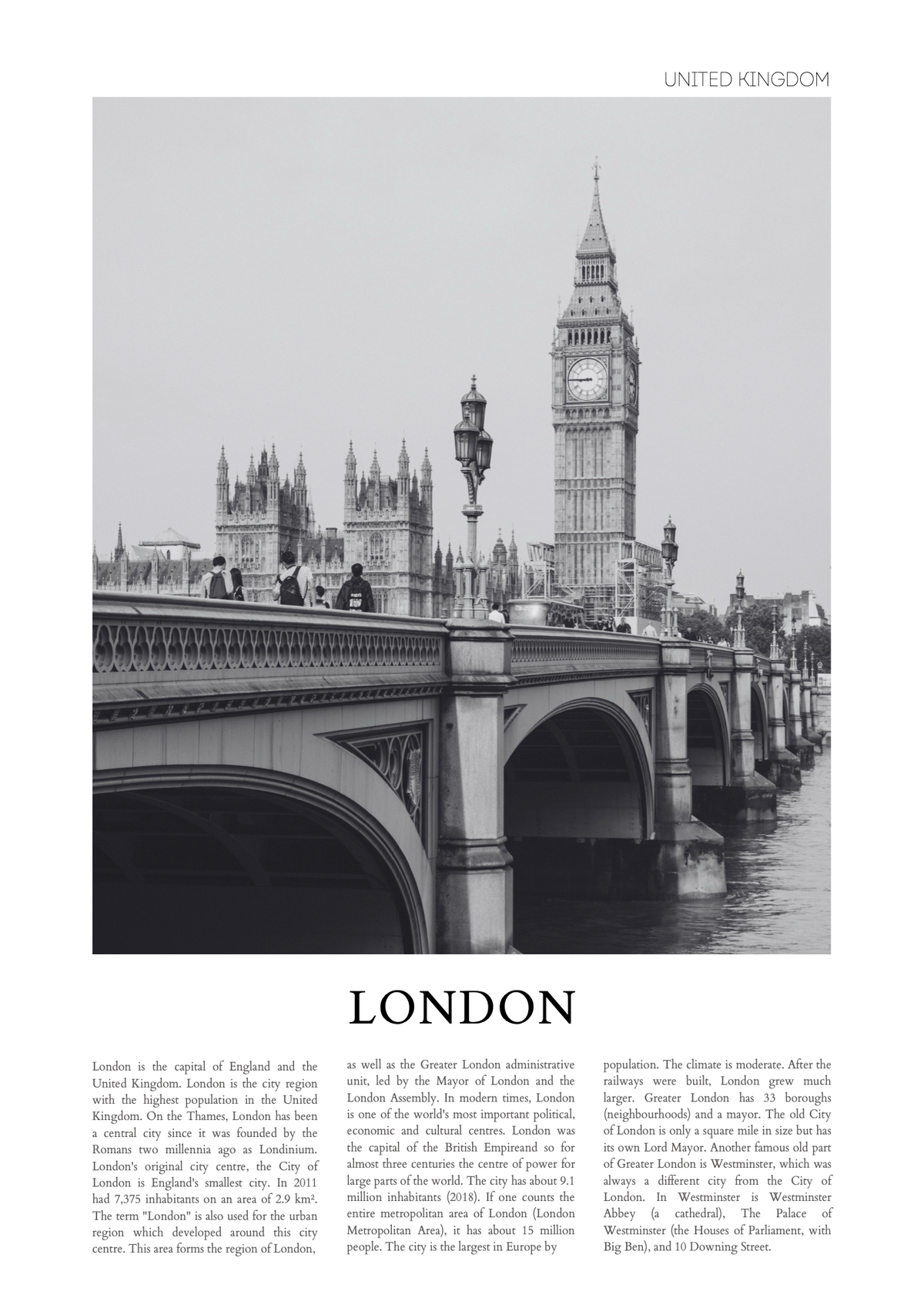 London Big Ben Siyah Beyaz Fotoğraf Poster Baskı