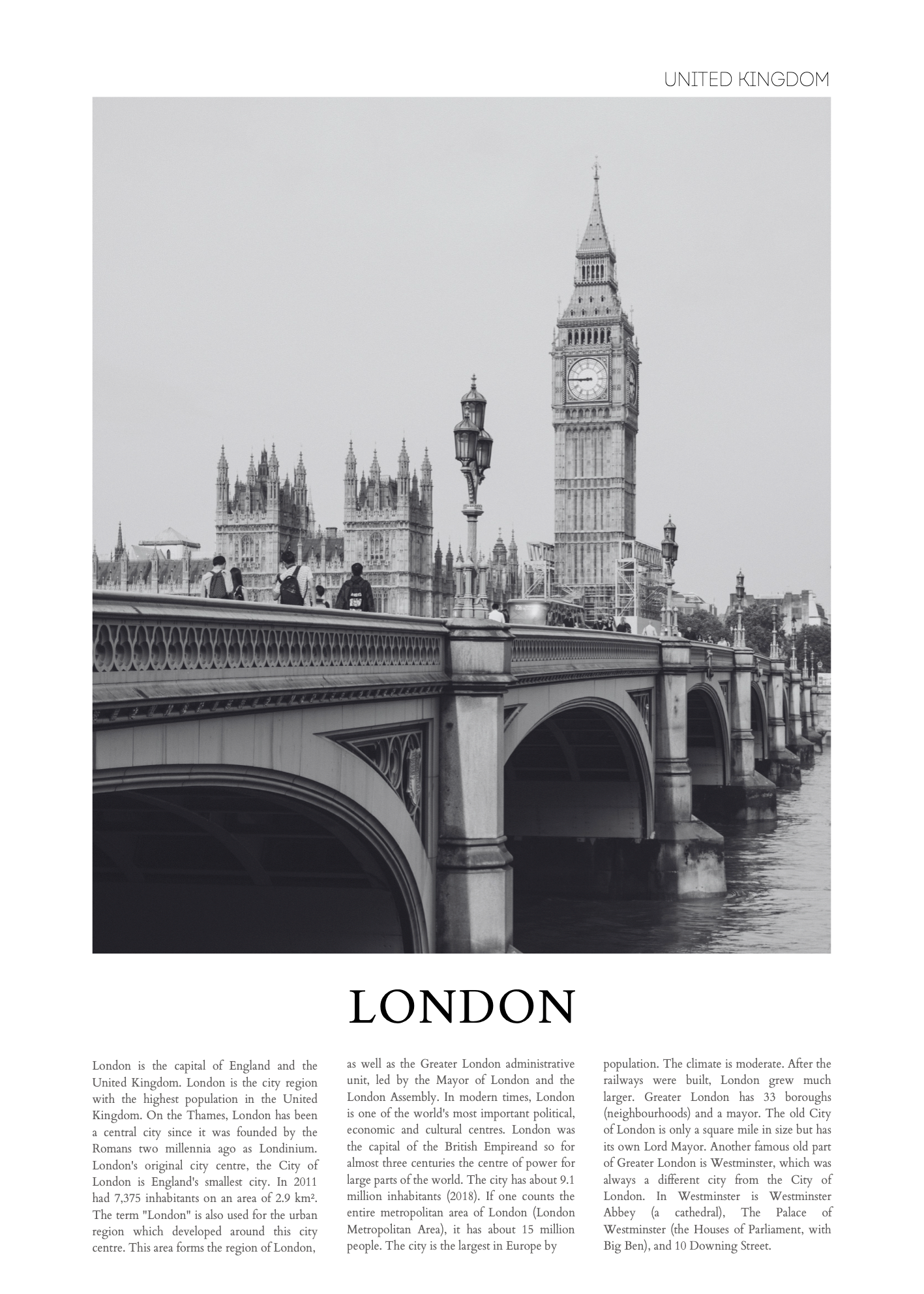 London Big Ben Siyah Beyaz Fotoğraf Poster Baskı